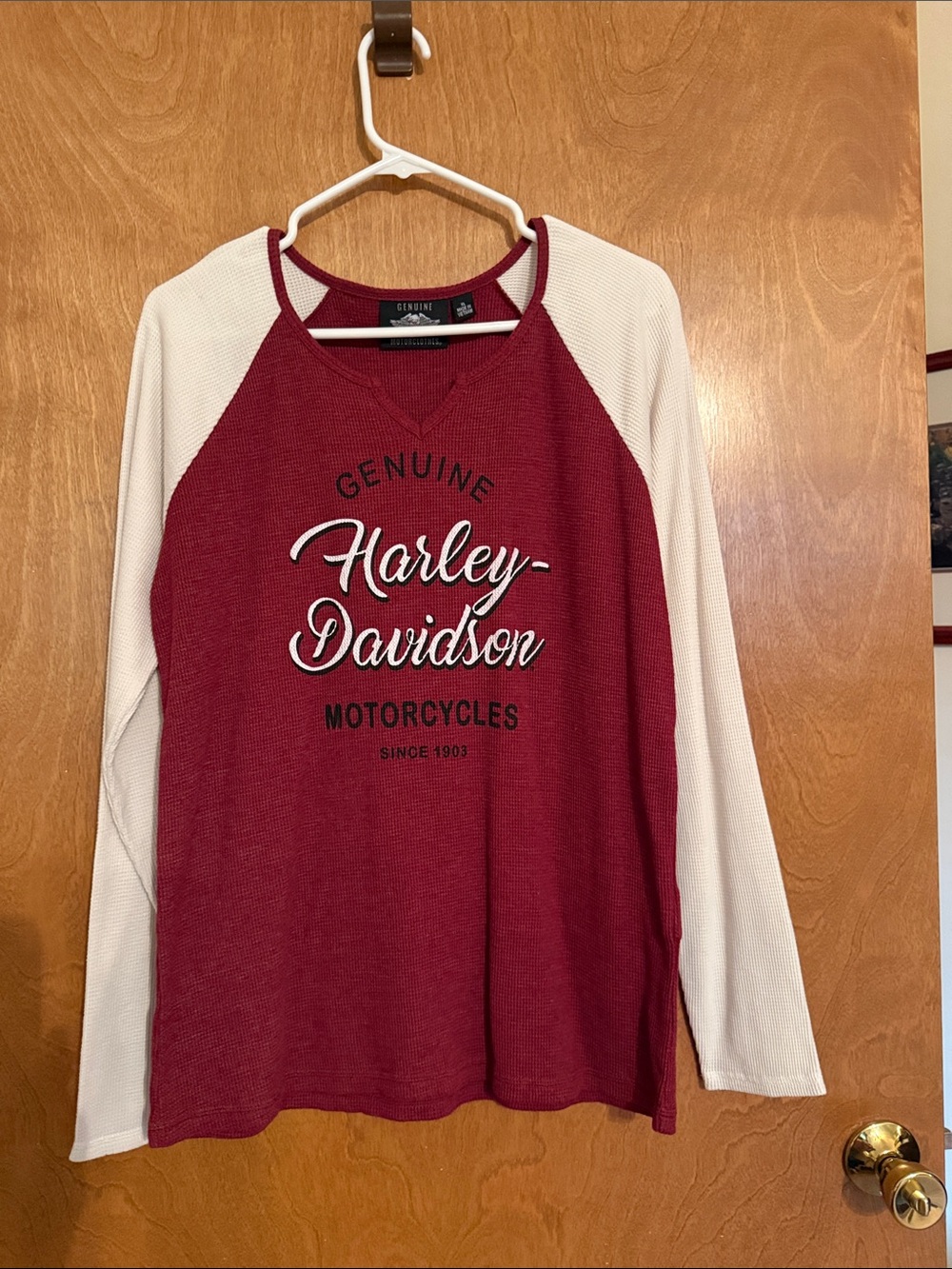Harley-Davidson Maroon & Cream Long Sleeve women’s Tee